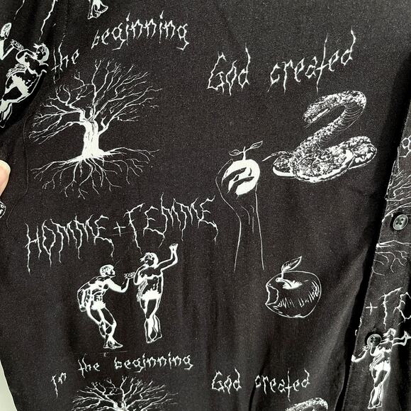 Homme + Femme NEW Genesis Camp Shirt Men Sz M Black Adam Eve Serpent Button Up - Picture 3 of 7